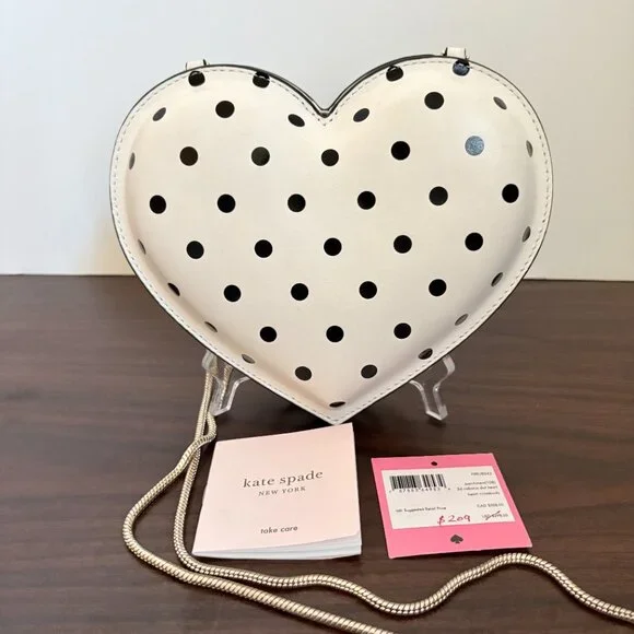 Kate Spade 3D Cabana Dot Heart Crossbody Parchment with Black Dots - Picture 12 of 12